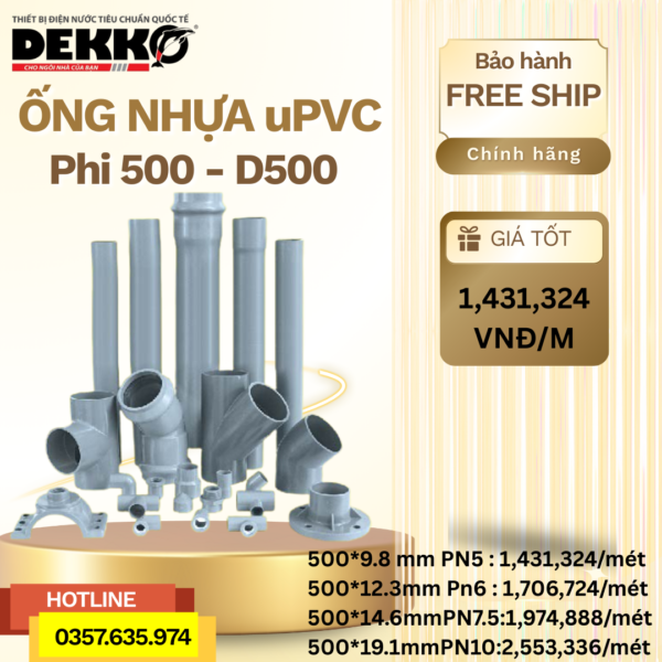 Ống Nhựa uPVC DEKKO Phi 500